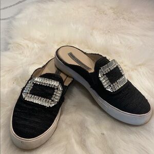 Karl Lagerfeld Black Crystal Buckle Mules